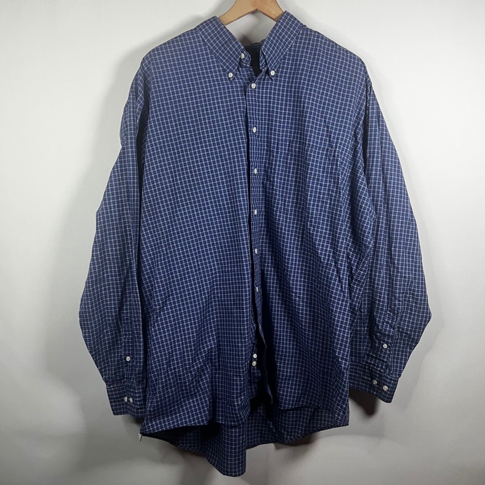 Vintage Eagle Crest Men 2XLT Blue Check‎ Plaid Button Down Long Sleeve Shirt